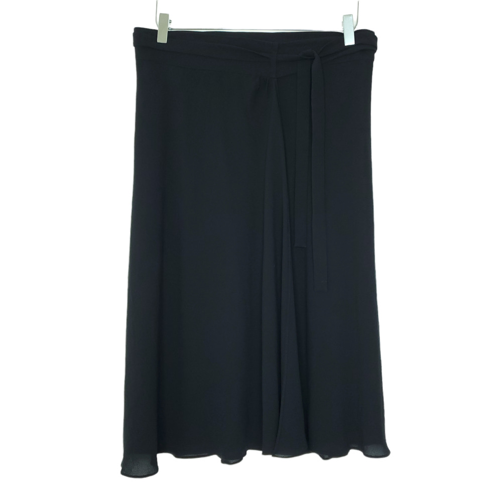 Moschino Silk Wrap Skirt 10 Black Tie Waist Semi-Sheer Flowy A-Line